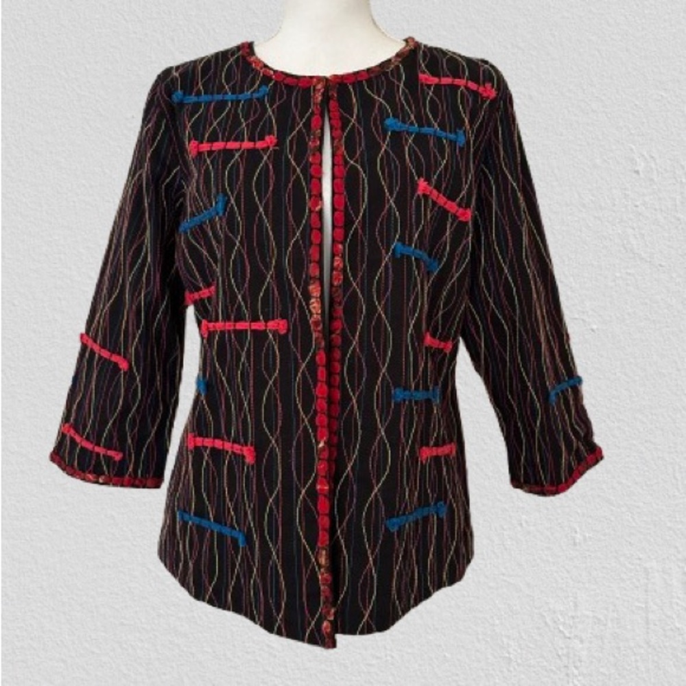 Vtg Choices Multicolored Embroidered Black- Red - Blue Jacket, Sz M